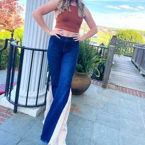 Flare jeans with lace insert